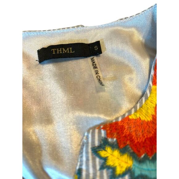 THML Gray and White Striped Dress with Floral Embroidery - Size S - Picture 3 of 14